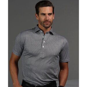 Collars & Co. Mens Medium Dress Collar Polo In Black & White Geometric Design